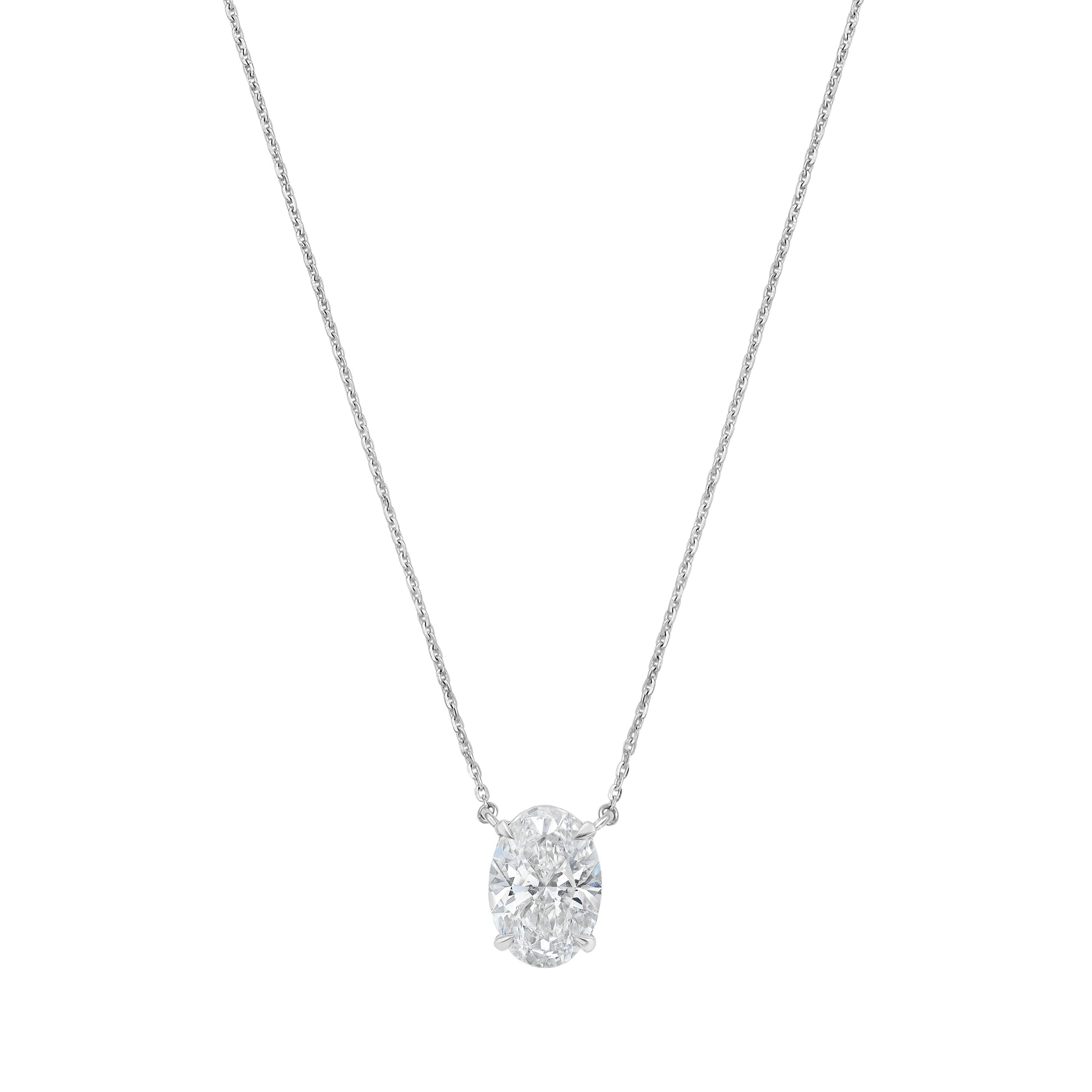 Lab-Grown Oval Diamond Solitaire Pendant Necklace, 4-Prong