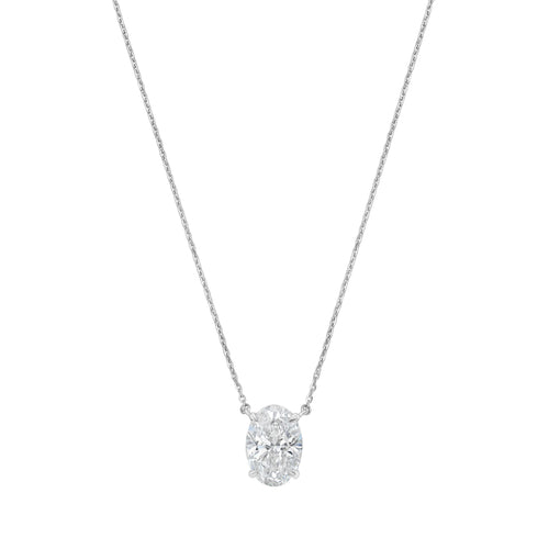 Lab-Grown Oval Diamond Solitaire Pendant Necklace, 4-Prong