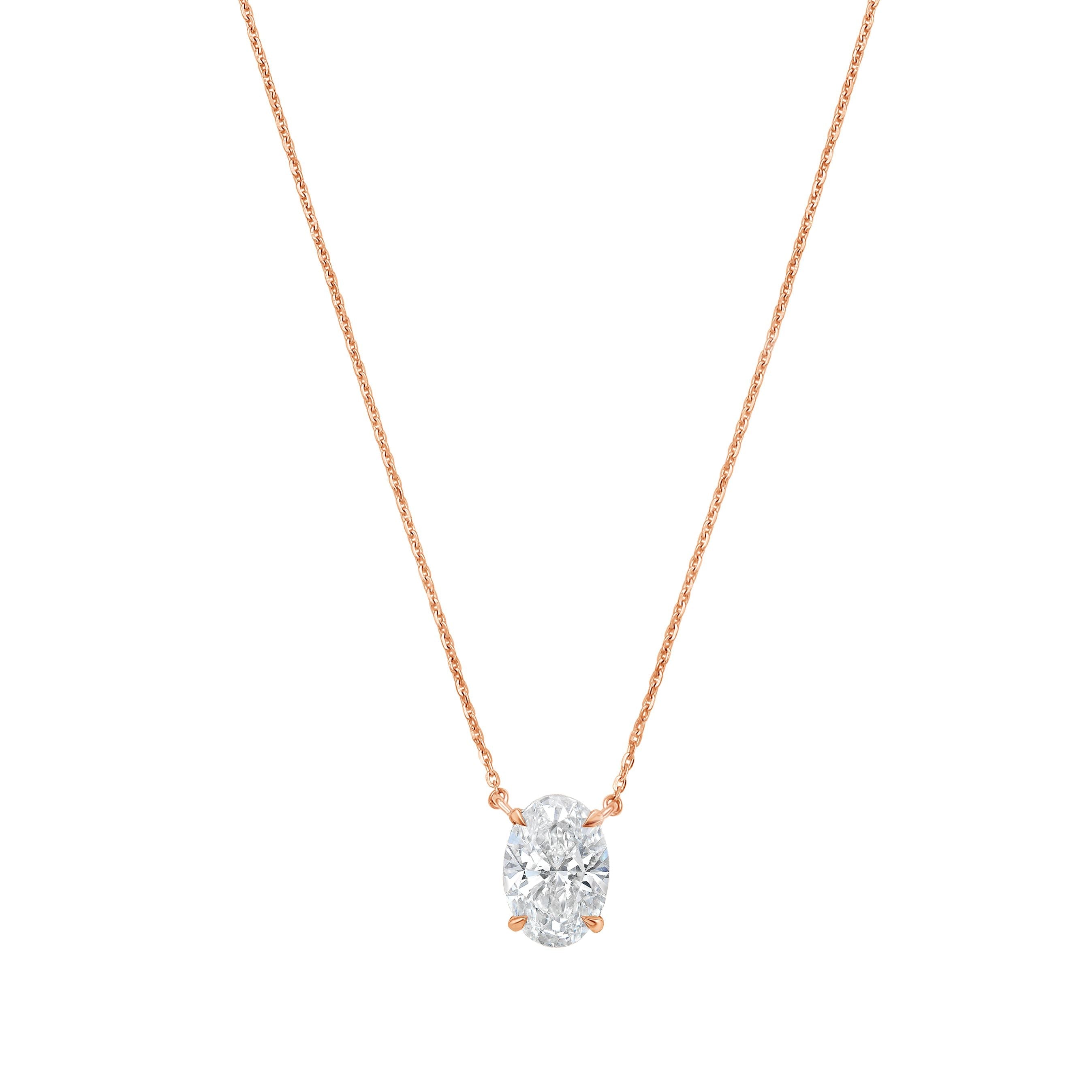 Lab-Grown Oval Diamond Solitaire Pendant Necklace, 4-Prong