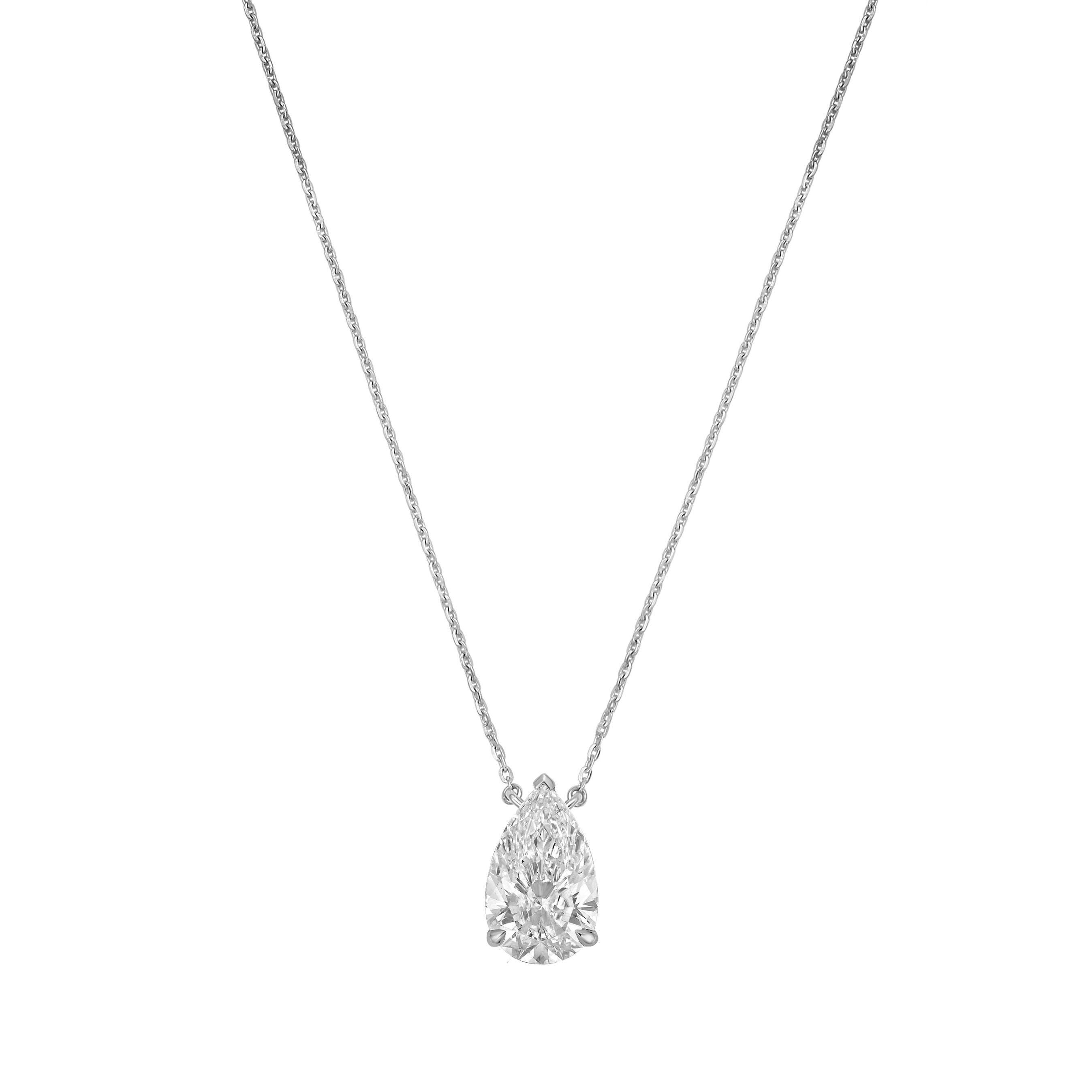 Lab-Grown Pear Diamond Solitaire Pendant, 14k Gold