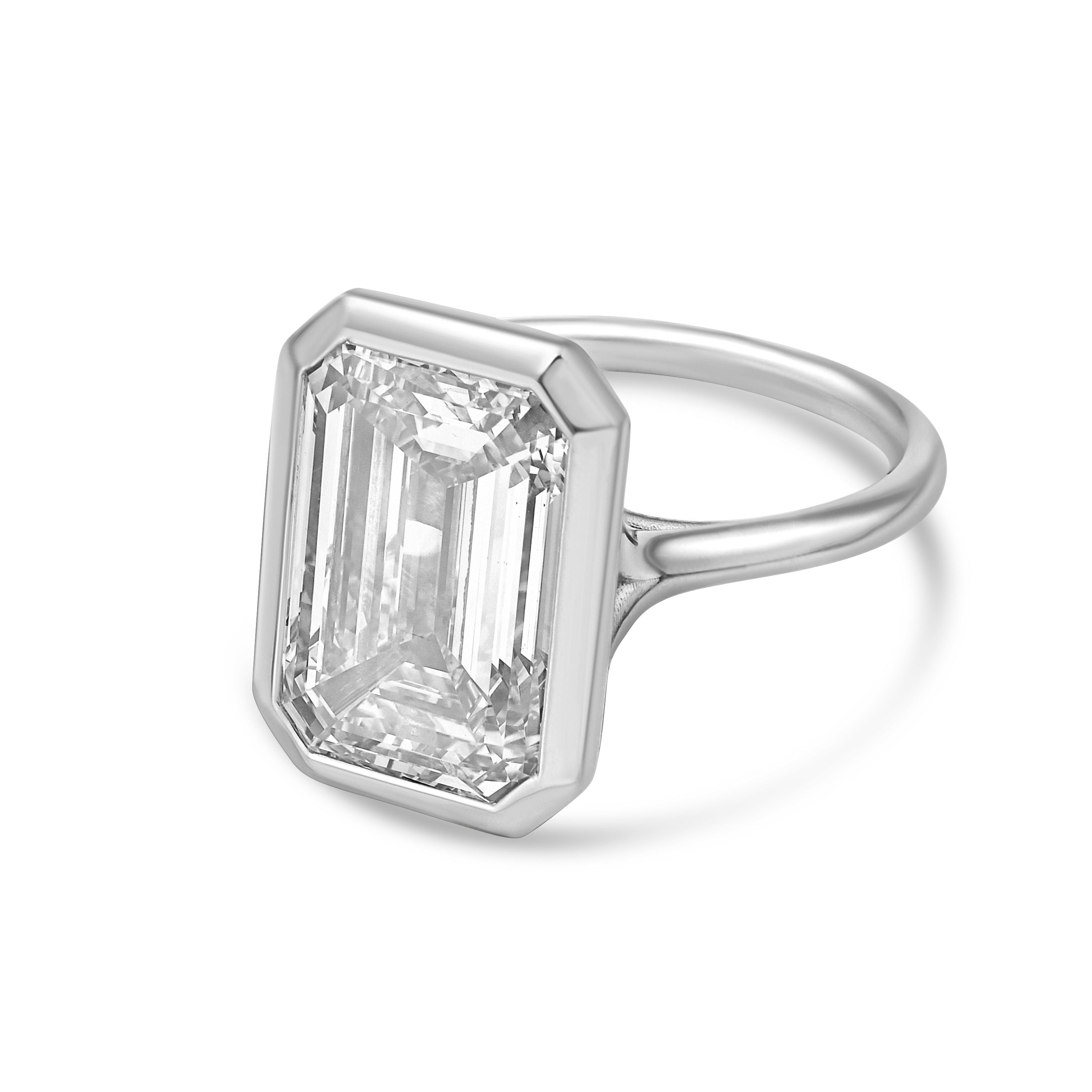 Lab Grown Emerald Cut Diamond Bezel Solitaire Ring