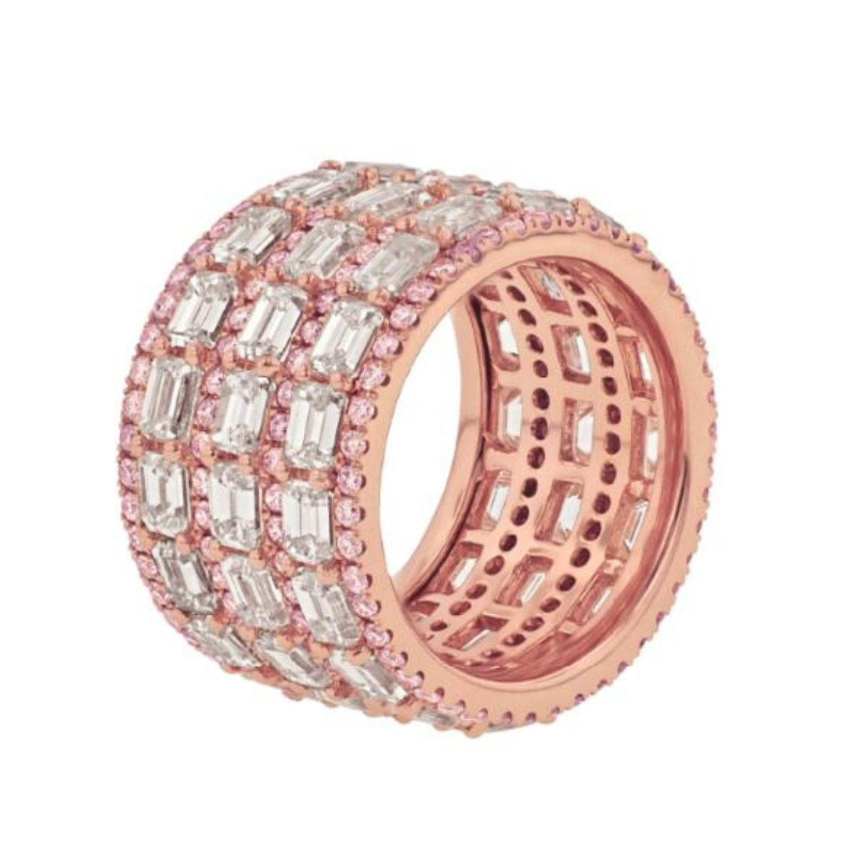 Rose Gold Emerald Cut & Pink Diamonds Eternity Band