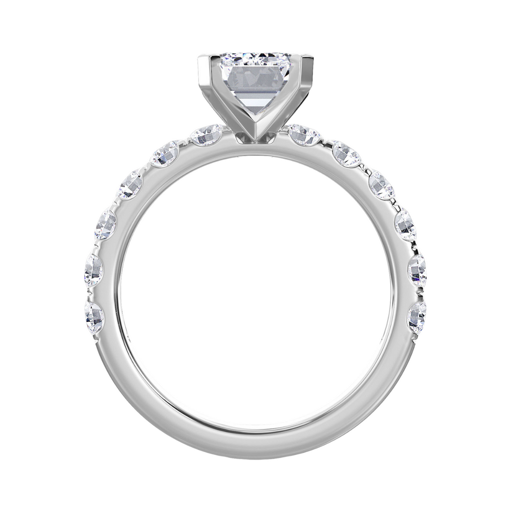 Lab-Grown Emerald Cut Diamond Pave Engagement Ring, 18K Gold