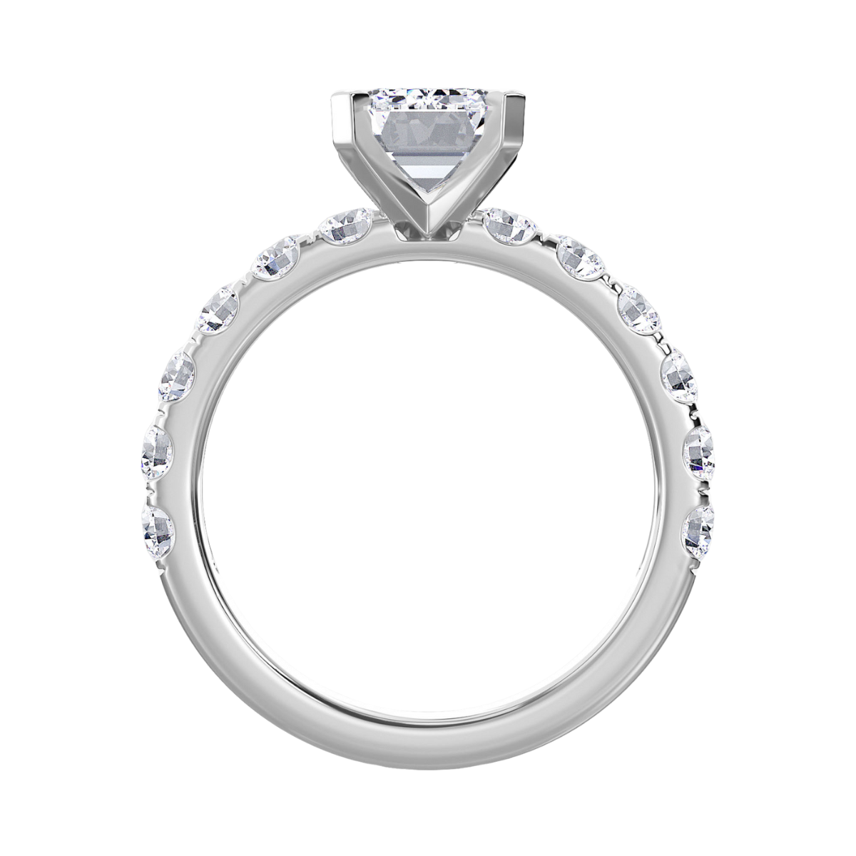 Lab-Grown Emerald Cut Diamond Pave Engagement Ring, 18K Gold