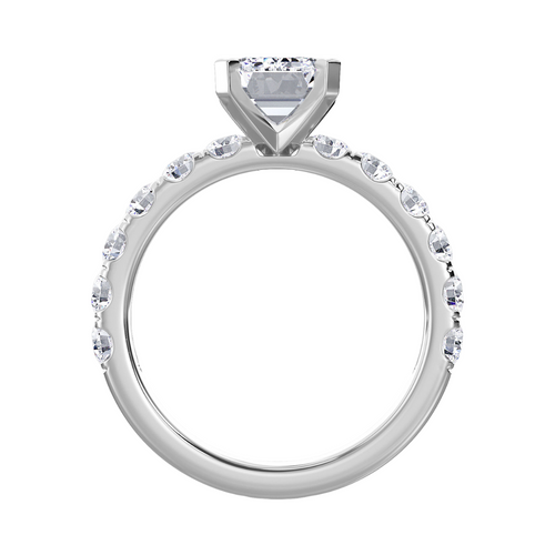 Lab-Grown Emerald Cut Diamond Pave Engagement Ring, 18K Gold