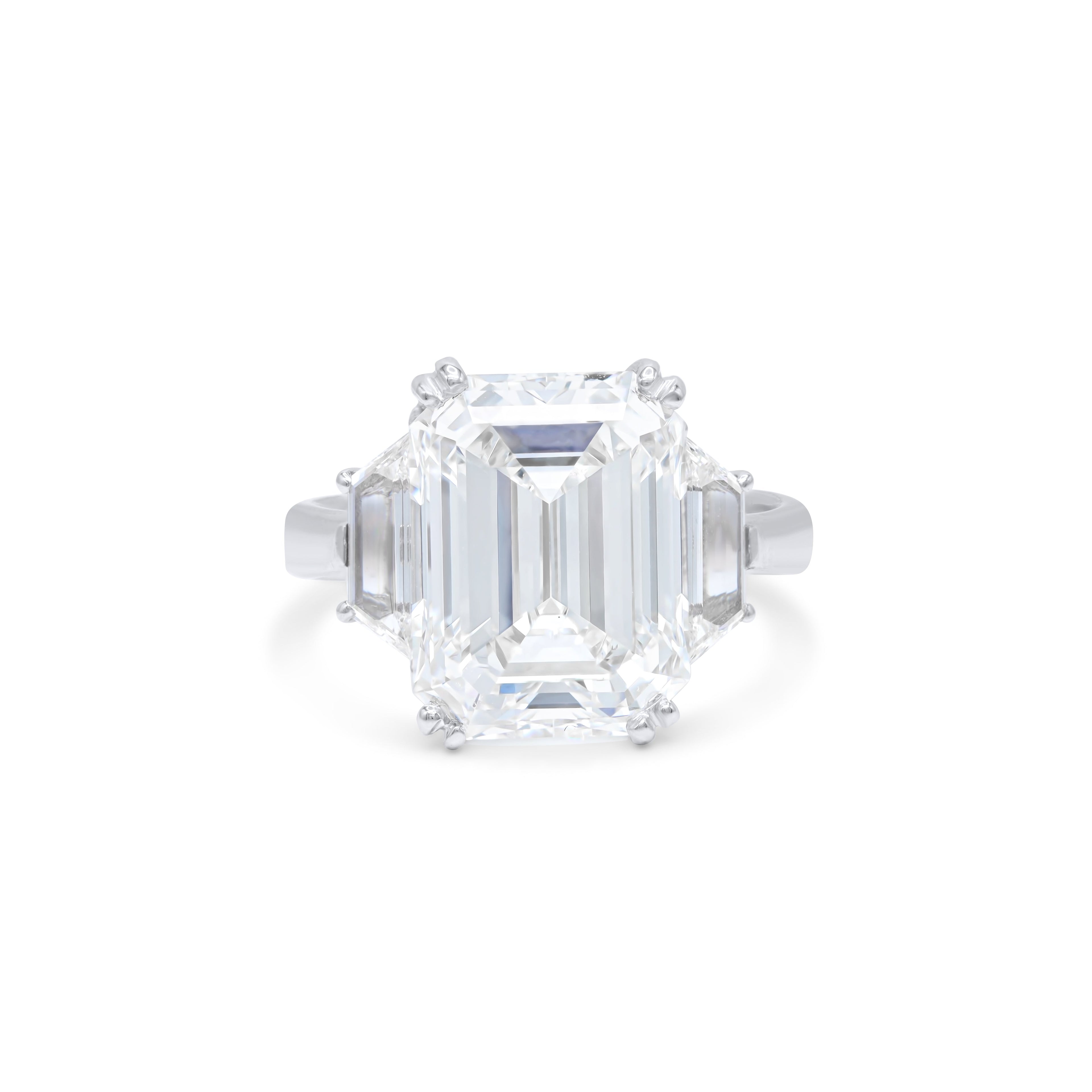 Emerald Cut Diamond With Trapezoids on the sides Ring, Platinum