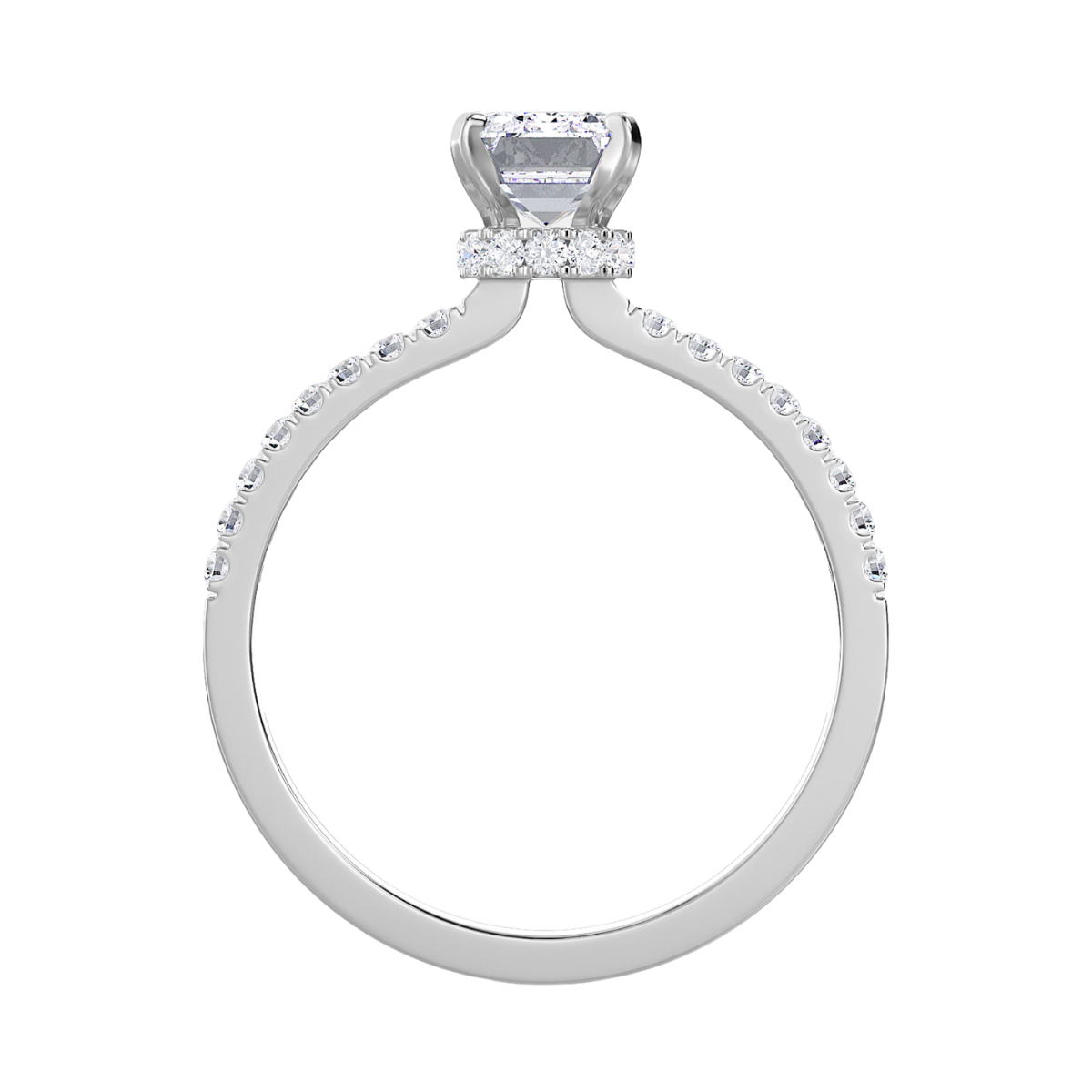 Lab-Grown Emerald-Cut Hidden Halo Diamond Engagement Ring, 18K Gold
