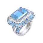 Emerald Aquamarine & Baguette Diamonds Halo Ring
