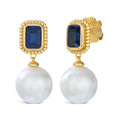 Encanto Pearl Drop Earrings in Blue Sapphire
