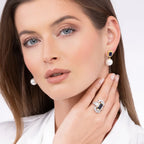 Encanto Pearl Drop Earrings in Blue Sapphire