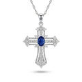 Eternal Life Cross Necklace In Blue Sapphire