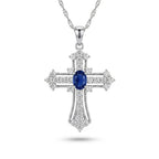 Eternal Life Cross Necklace In Blue Sapphire