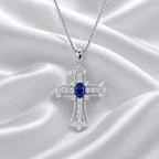 Eternal Life Cross Necklace In Blue Sapphire