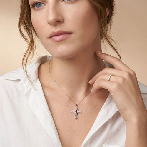 Eternal Life Cross Necklace In Ruby