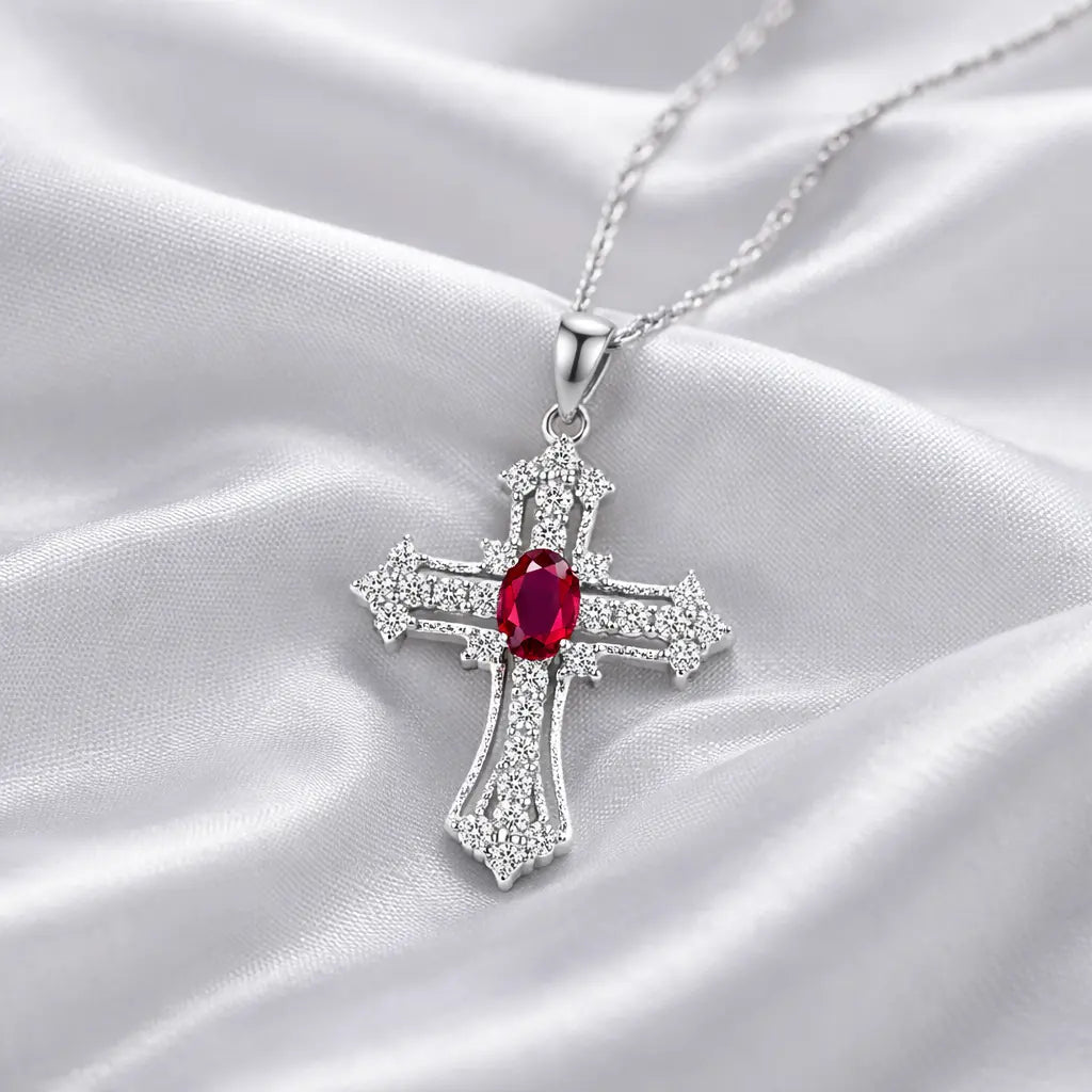 Eternal Life Cross Necklace In Ruby