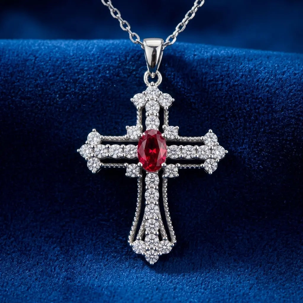 Eternal Life Cross Necklace In Ruby