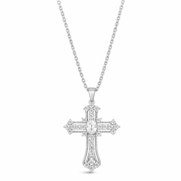 Eternal Life Cross Necklace In White Diamond