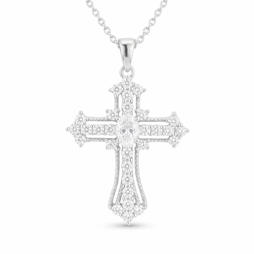 Eternal Life Cross Necklace In White Diamond
