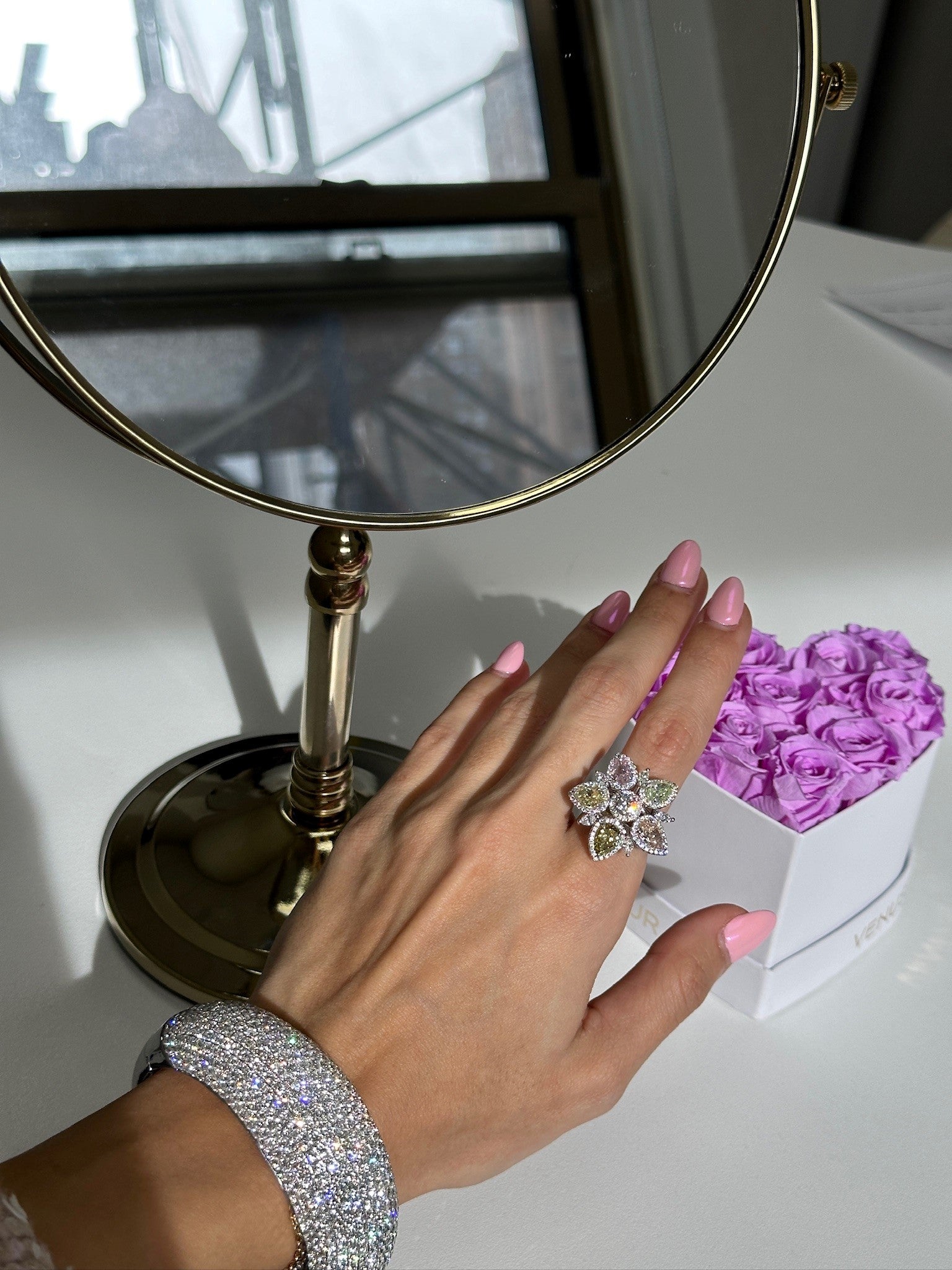 Fancy Colored Diamond Flower Ring
