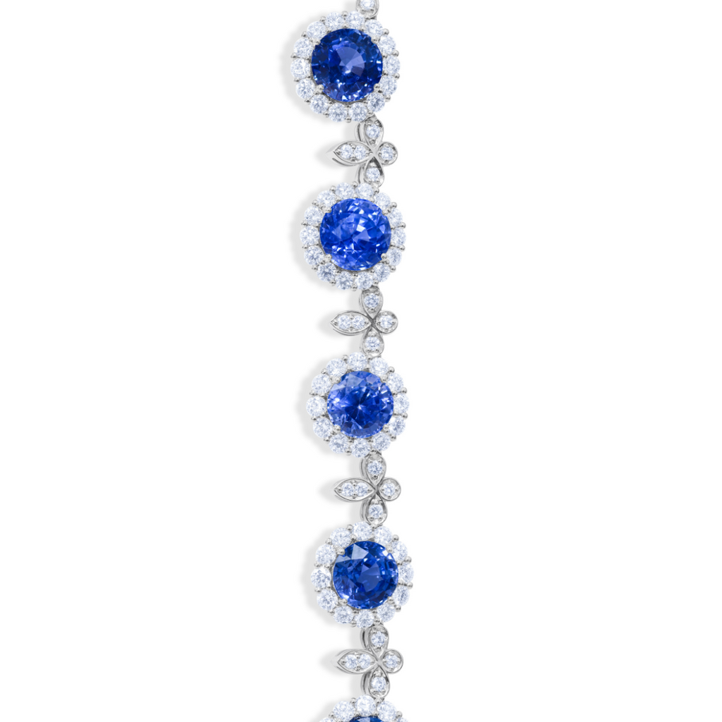 Ceylon Sapphire Diamond Halo Necklace