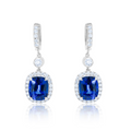 Sapphire Diamond Halo Drop Earrings
