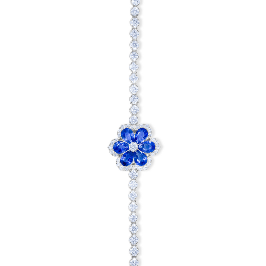 37.50ct Diamond and Sapphire Flower Tennis Necklace