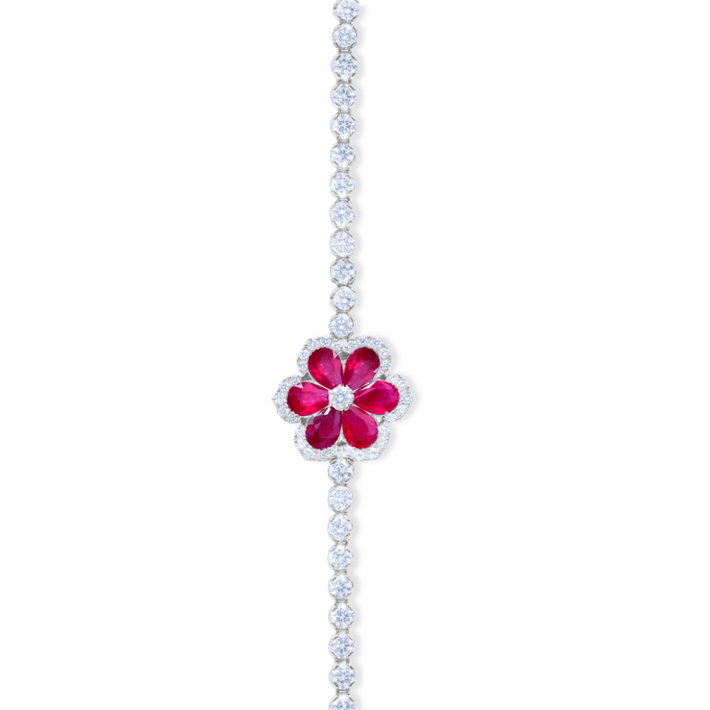 Ruby And Diamond Flower Necklace