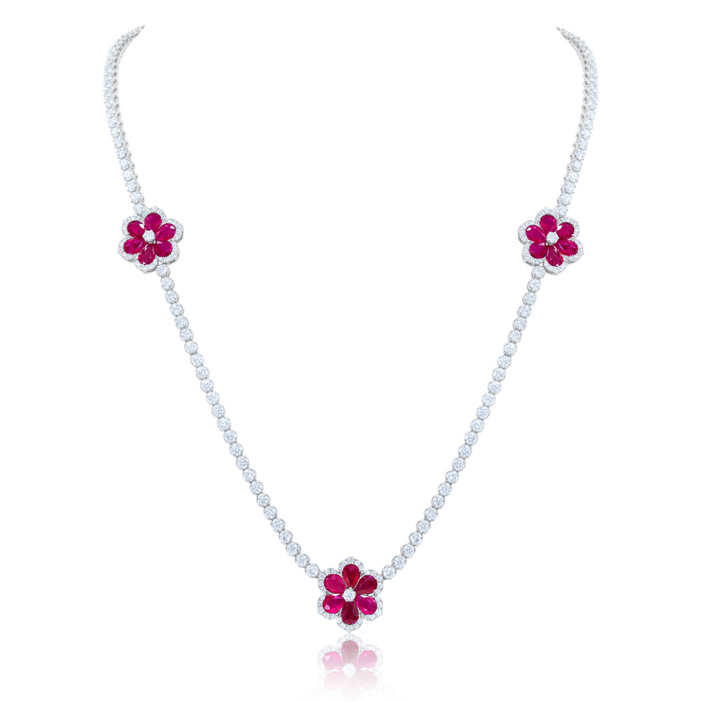 Ruby And Diamond Flower Necklace