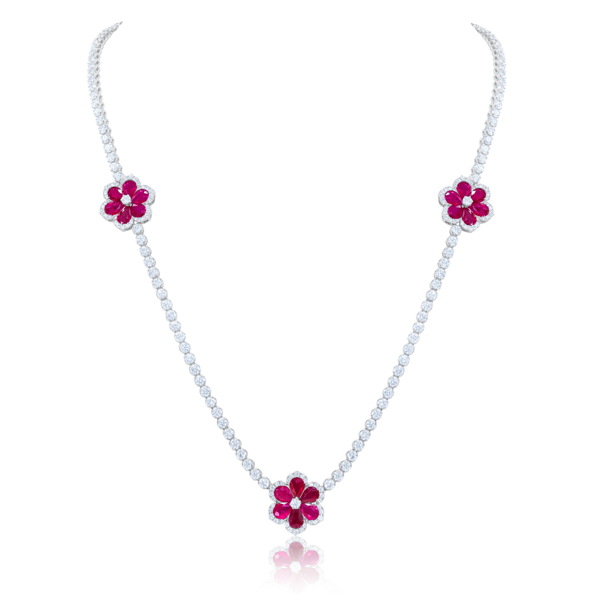 Ruby And Diamond Flower Necklace
