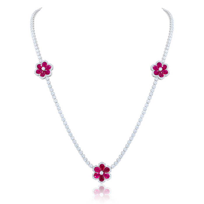 Ruby And Diamond Flower Necklace