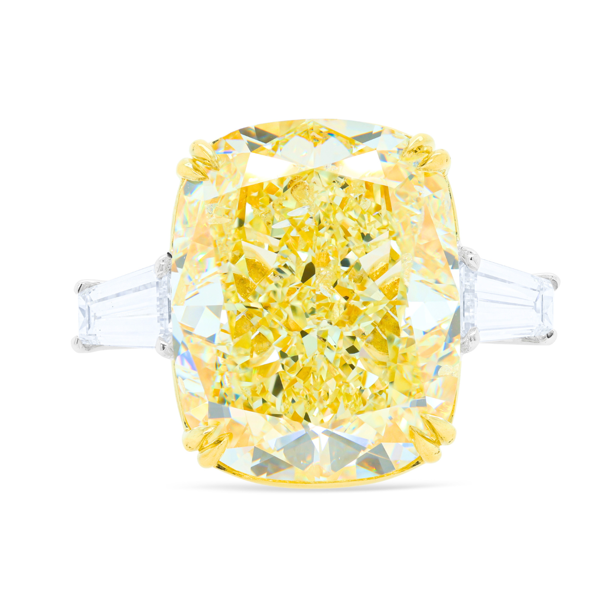 Three Stone Cushion Diamond Ring With Baguettes
