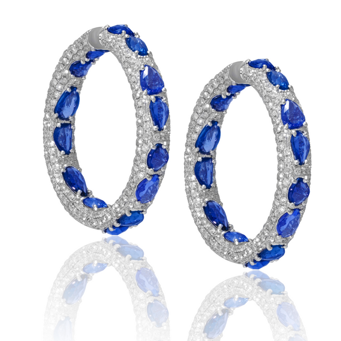 Sapphire Rose Cut Diamond Hoops