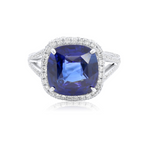 Platinum Cushion Ceylon Sapphire Diamonds Halo Ring