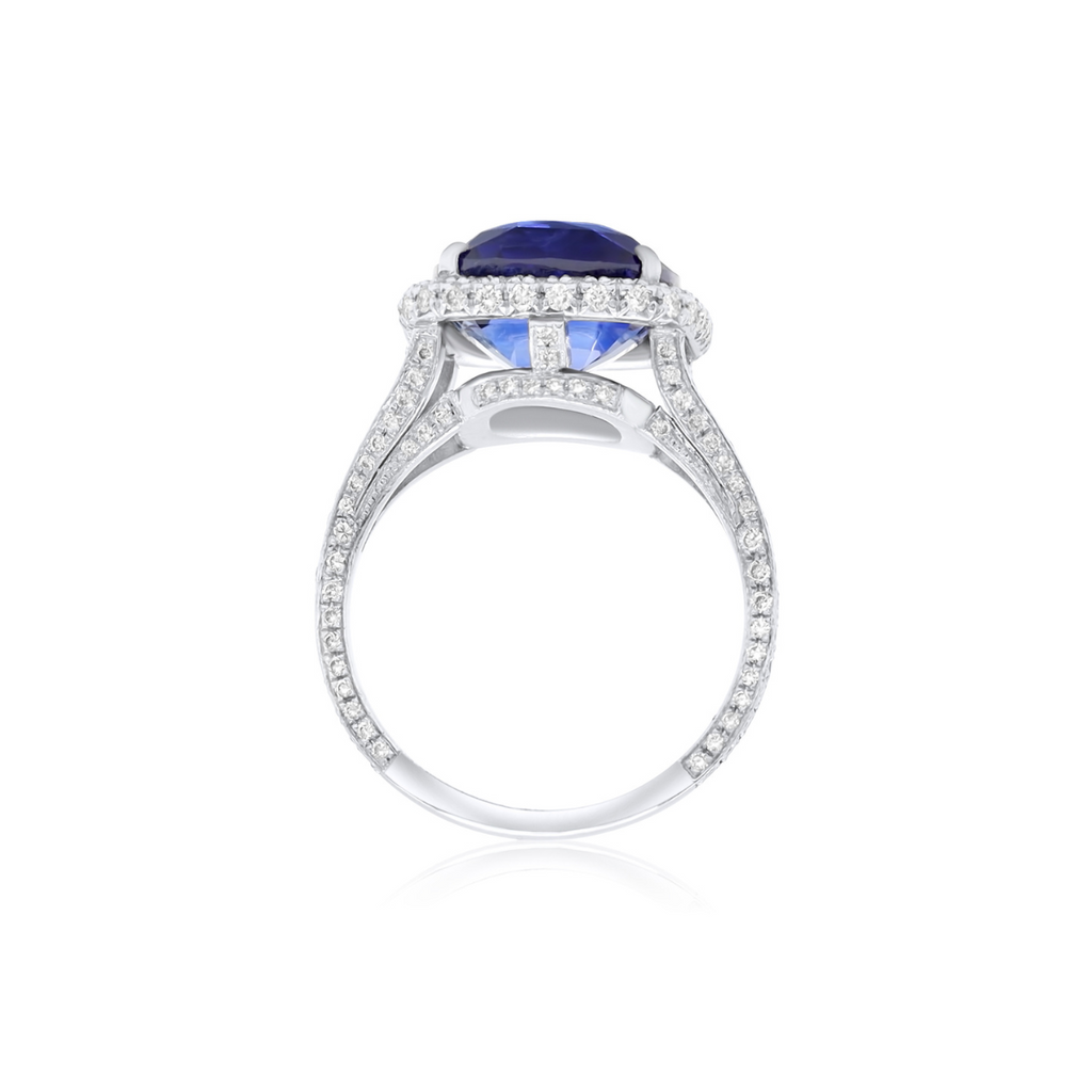 Platinum Cushion Ceylon Sapphire Diamonds Halo Ring