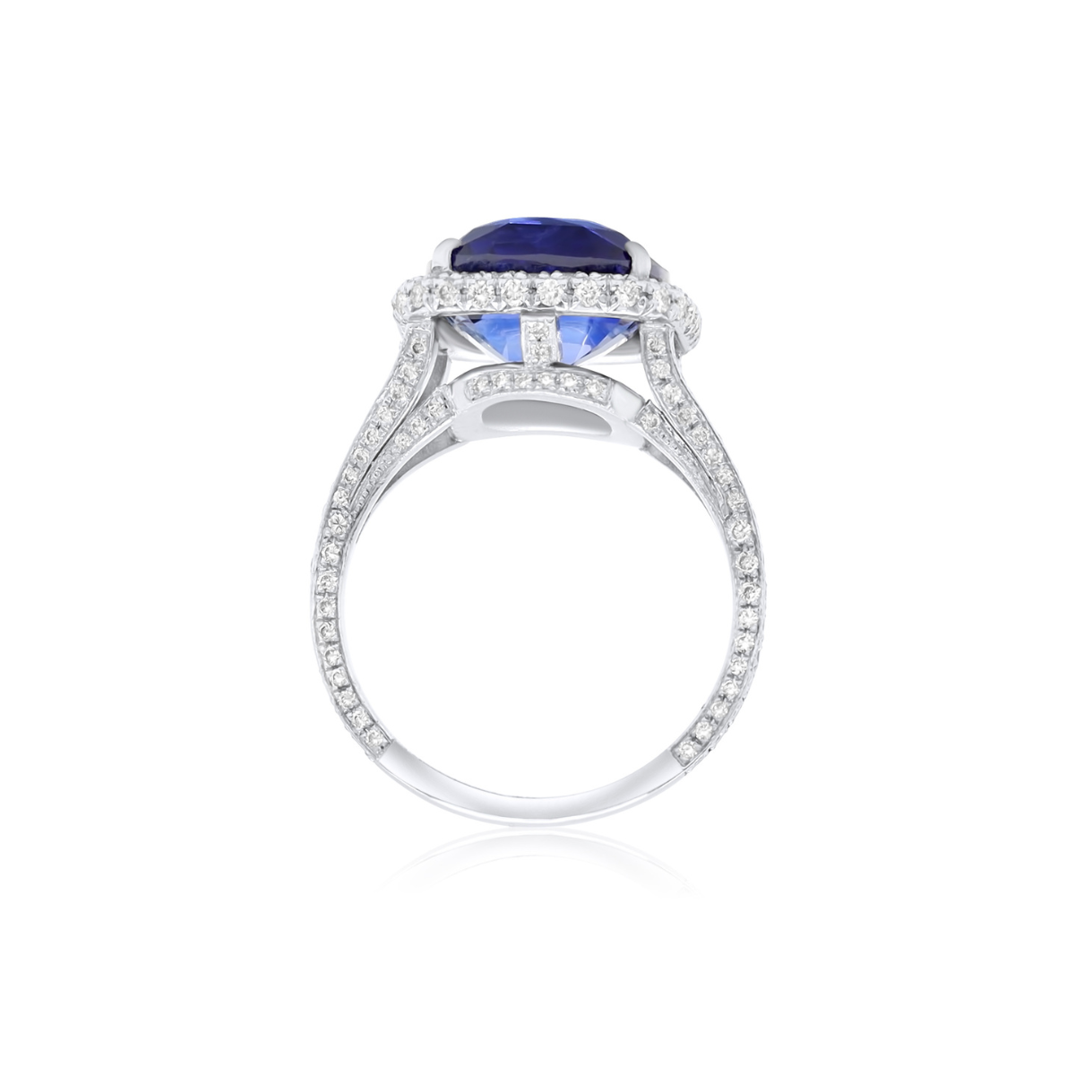 Platinum Cushion Ceylon Sapphire Diamonds Halo Ring