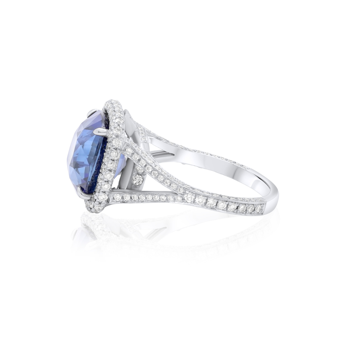 Platinum Cushion Ceylon Sapphire Diamonds Halo Ring