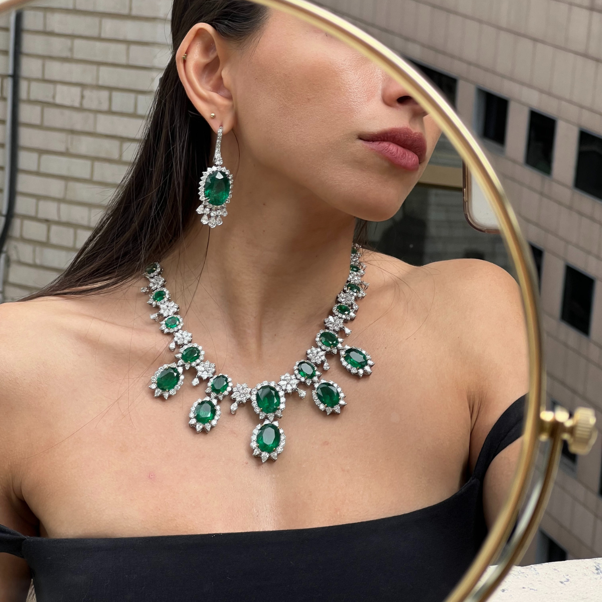 Emerald Halo Diamond Necklace