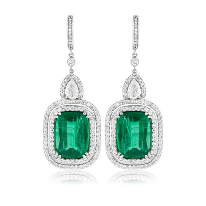 Cushion Emerald Double Halo Earrings