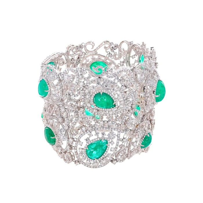 Emerald Diamond Halo Motif Bracelet