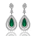 Emerald Pear Diamond Drop Earrings