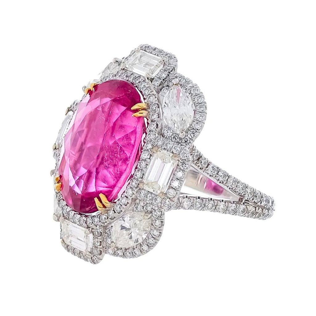 Pink Tourmaline Art-Deco Diamond Ring