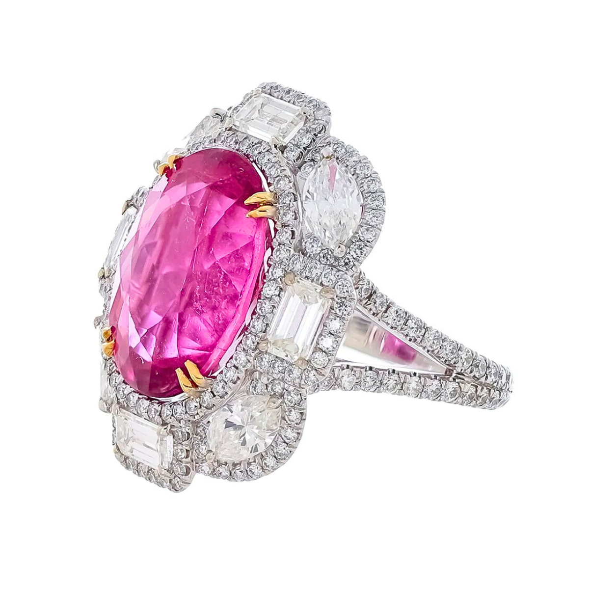 Pink Tourmaline Art-Deco Diamond Ring