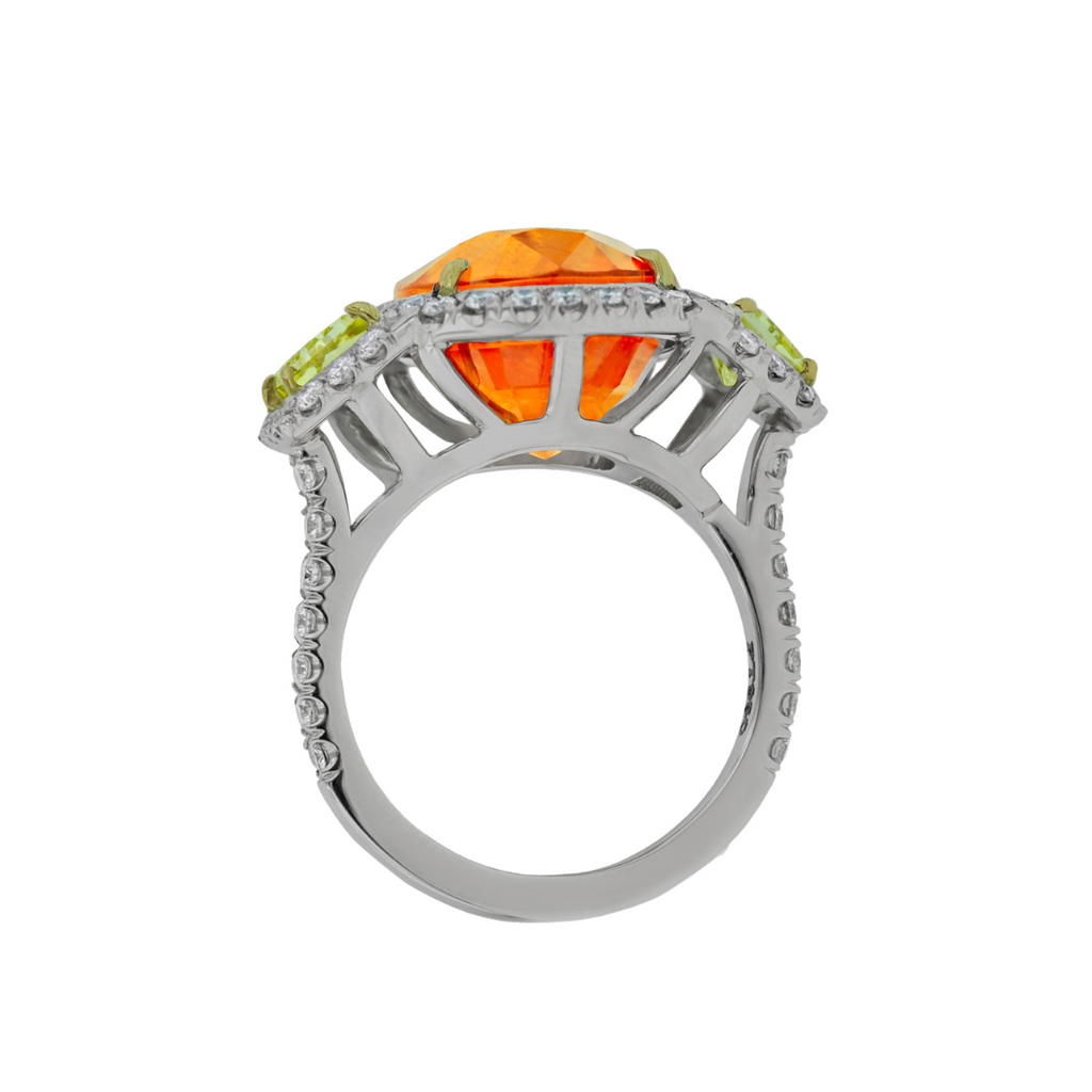 Three Stone Garnet Yellow Diamond Ring