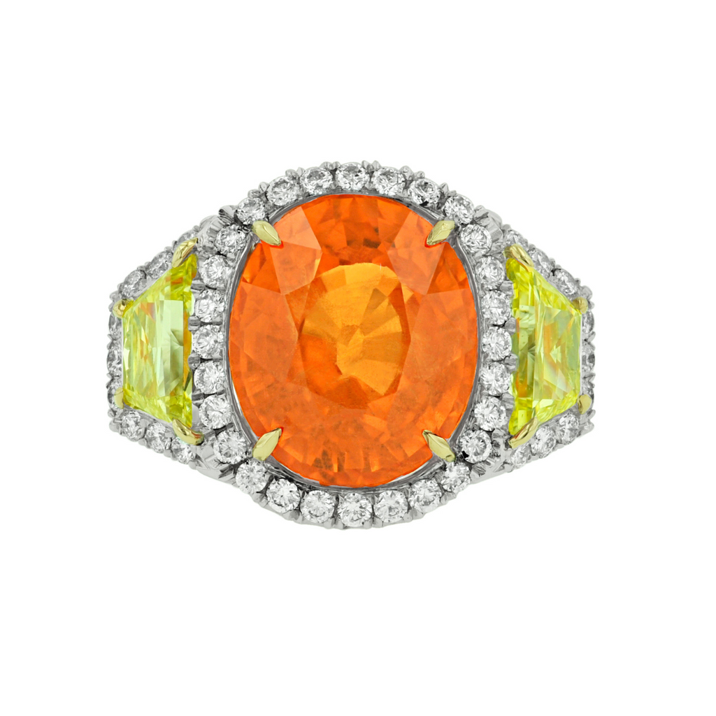 Three Stone Garnet Yellow Diamond Ring