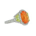 Three Stone Garnet Yellow Diamond Ring