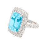 18kt White Gold Aquamarine Diamond Halo Ring