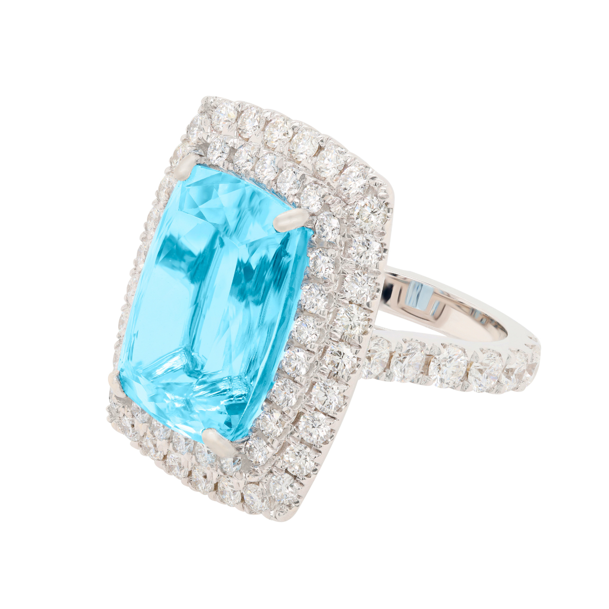 18kt White Gold Aquamarine Diamond Halo Ring