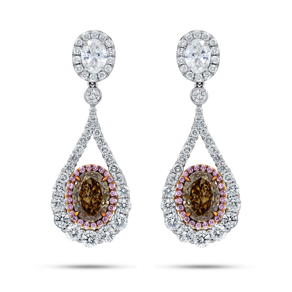 5.40ct Fancy Brown Oval Drop Earrings