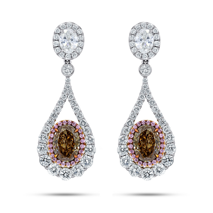 5.40ct Fancy Brown Oval Drop Earrings