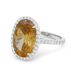 Platinum Cognac Oval Cut Halo Diamonds Ring